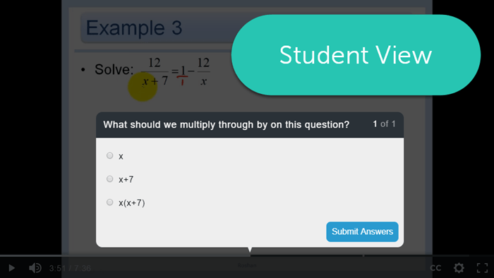 Student view of TechSmith Relay with quiz question displayed